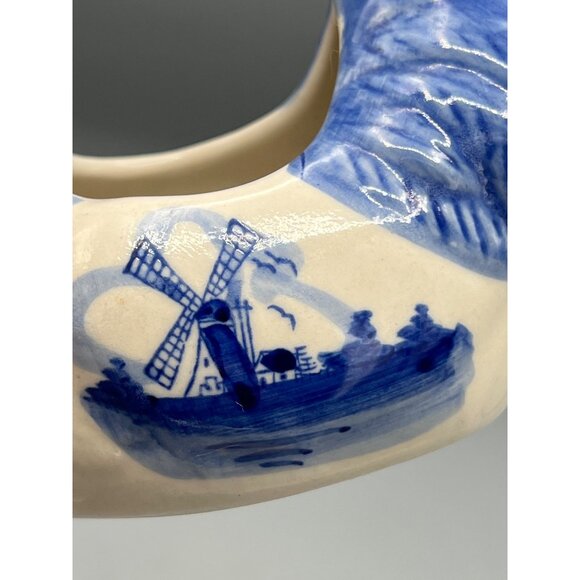 Blue & White Ceramic Dutch Hen Planter 5" Figurine Windmill Design Delft - Picture 11 of 13